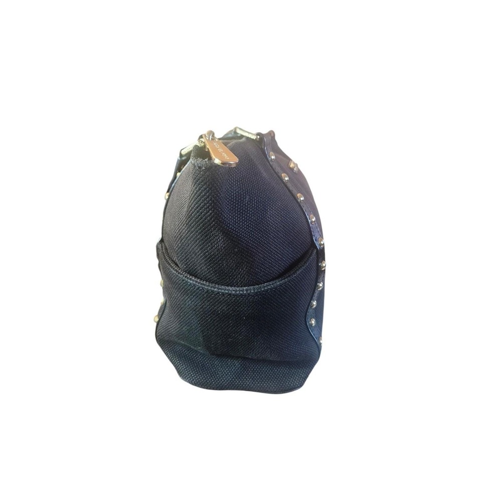 Michael Kors Black Canvas Leather Trim Studded Tote Shoulder Bag Gold Hardware - Picture 3 of 12